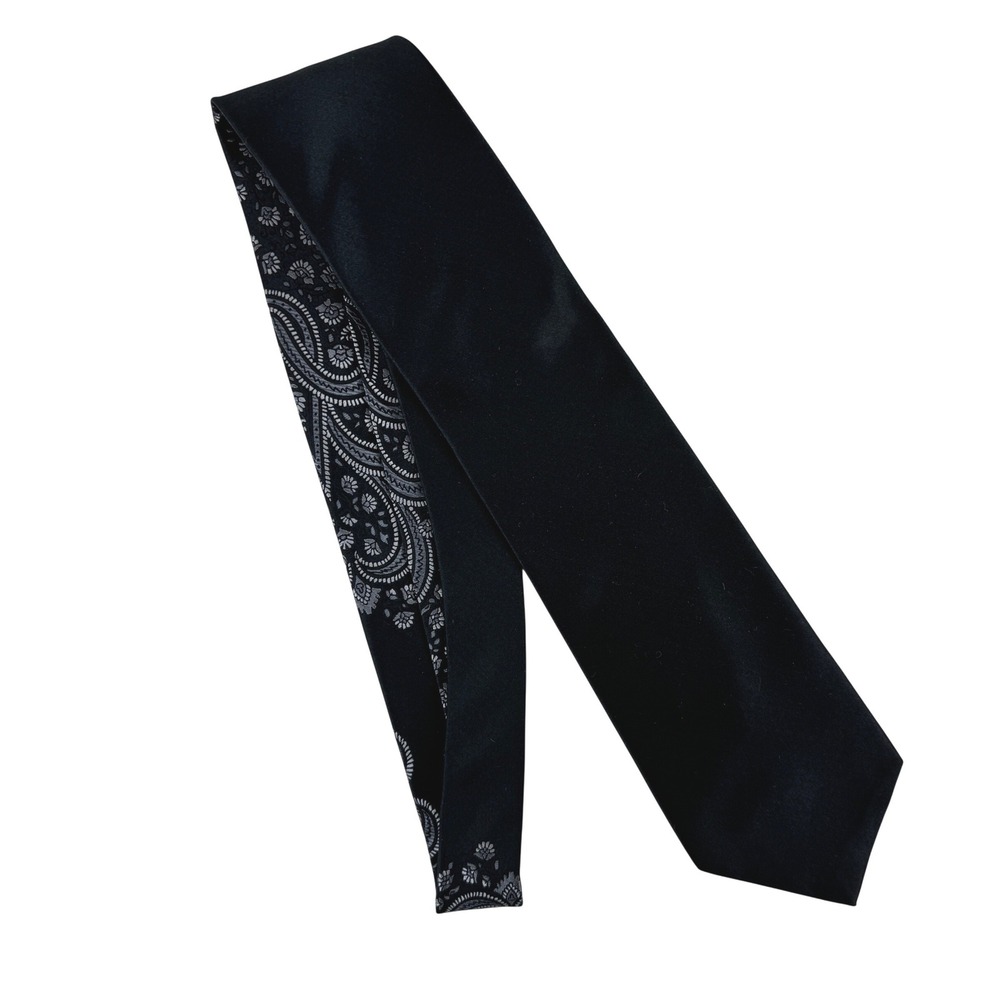 Dean John Fine Tailoring Black Paisley Skinny Silk Necktie Modern Gothic Formal